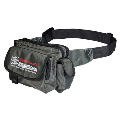 Grey colored, waist bag with external and internal pockets